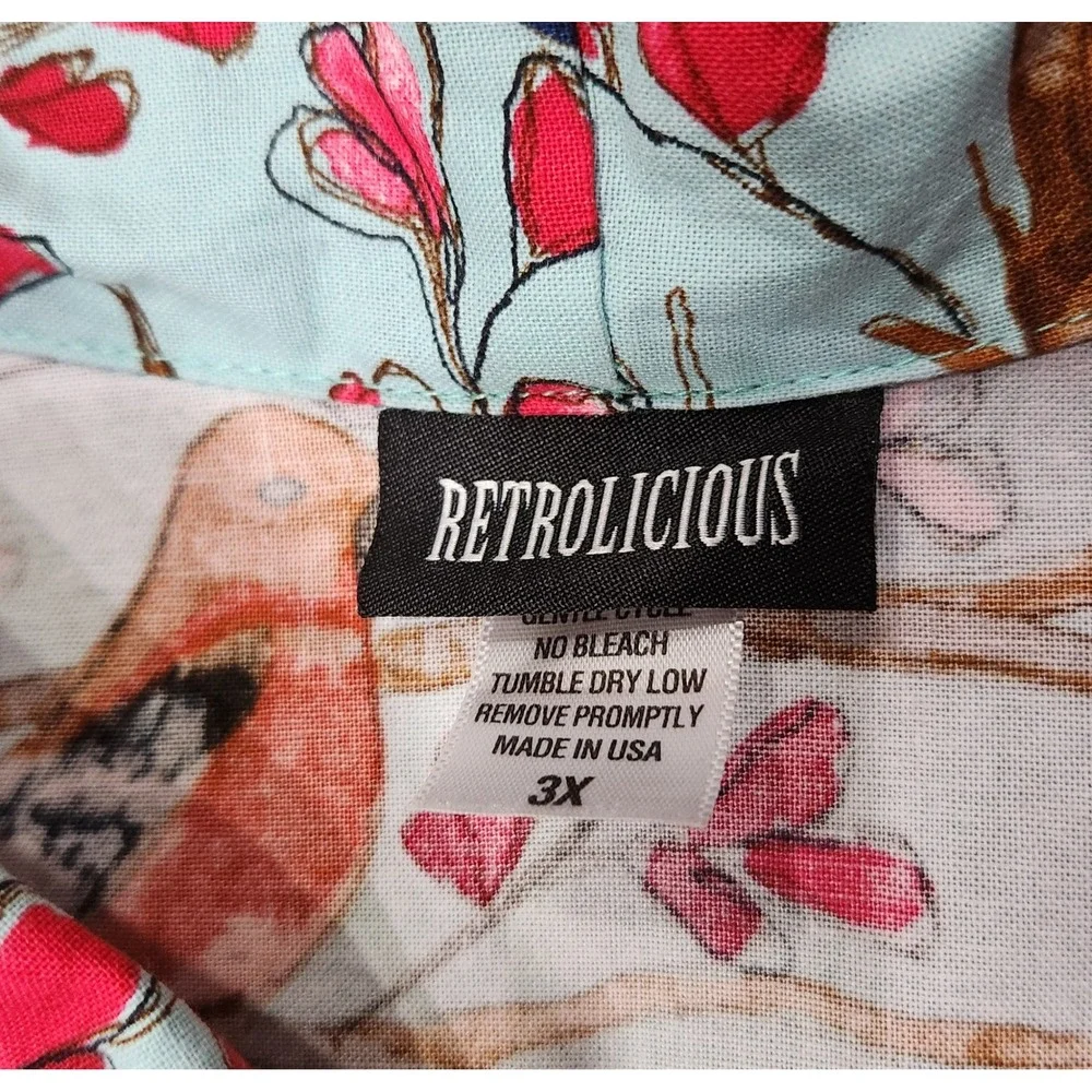 Retrolicious Women 3X Bird Print Fit Flare Spring Dress Side Zip 100% Cotton USA - Picture 7 of 12